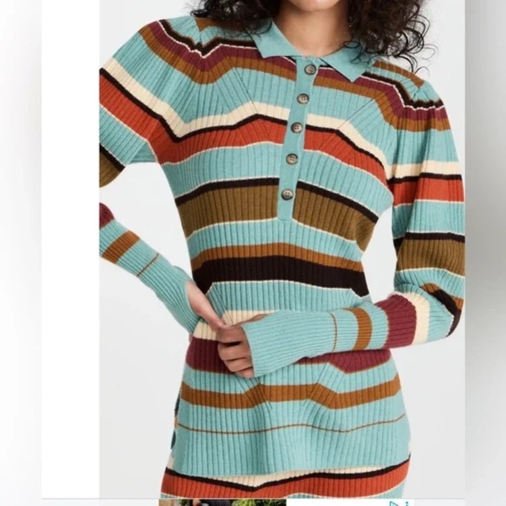 Ulla Johnson Chesca Wool & Cashmere Striped Multicolor Long Sleeve Polo Top